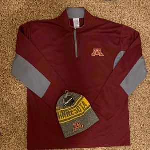 Minnesota Gopher Quarter Zip and NWT Hat